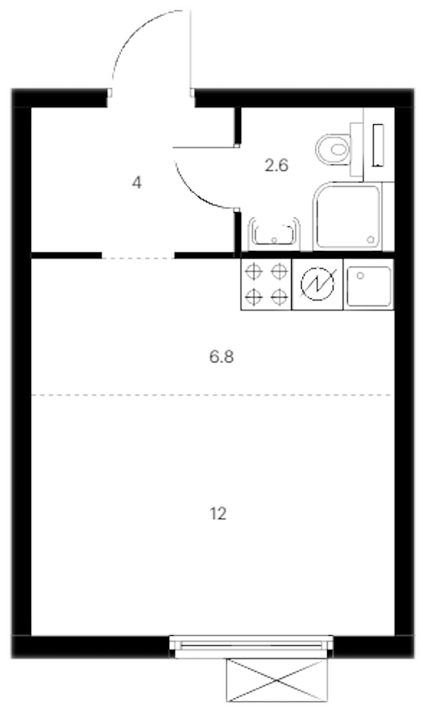 Квартира студия 25.4 м², 6/12 эт., ЖК «Витебский парк»